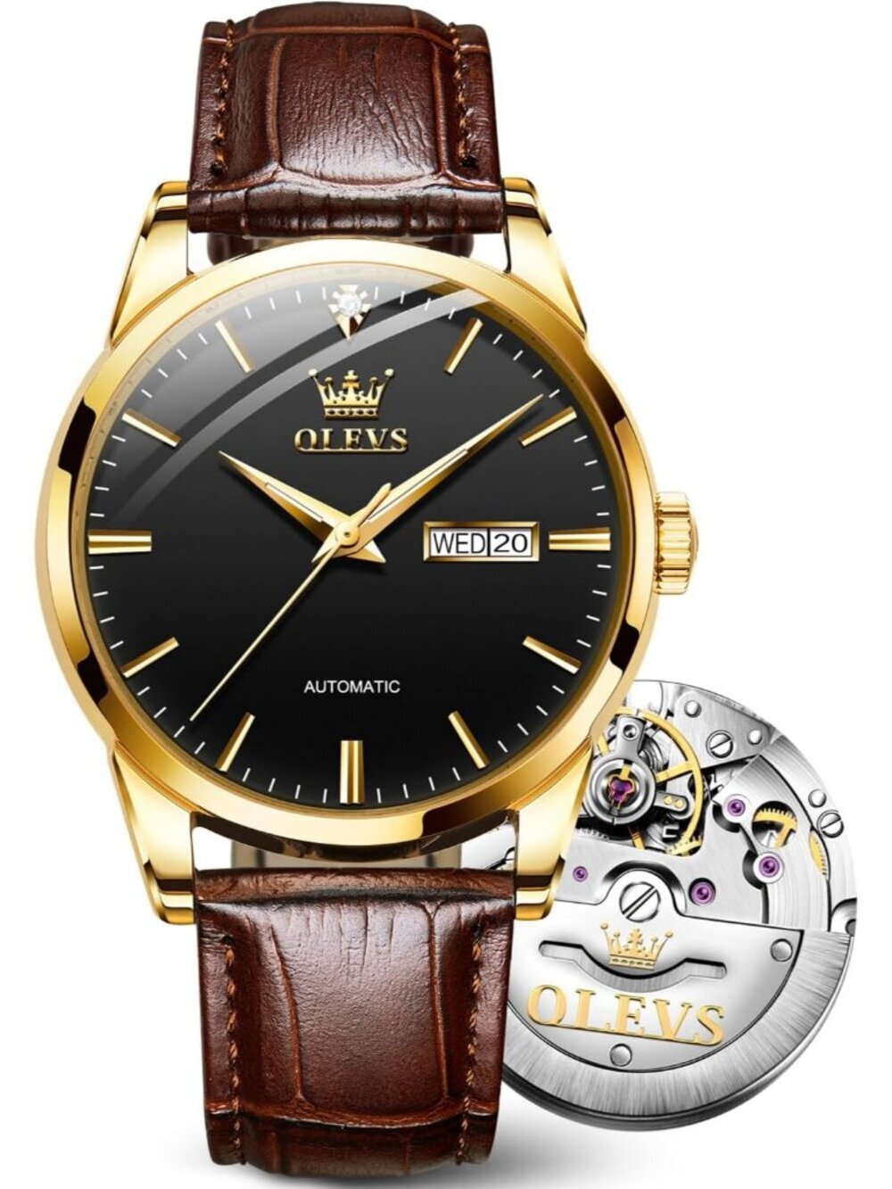 Men's Brown strap/Black Dial Luxury Leather Band Mechanical Classic Wrist Watch